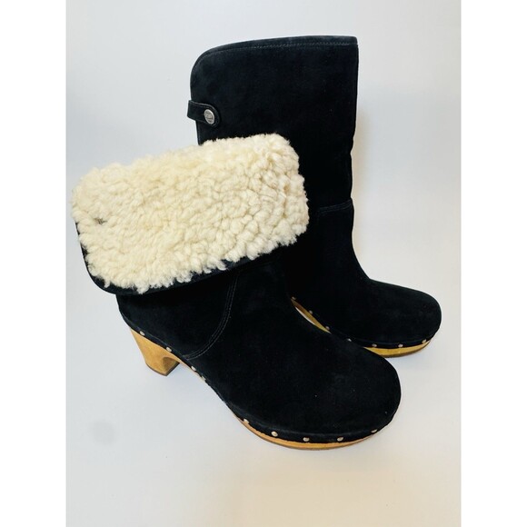 UGG Australia Lynnea Sheepskin Winter Boots Womens Size 6 Black SUEDE - Picture 16 of 16